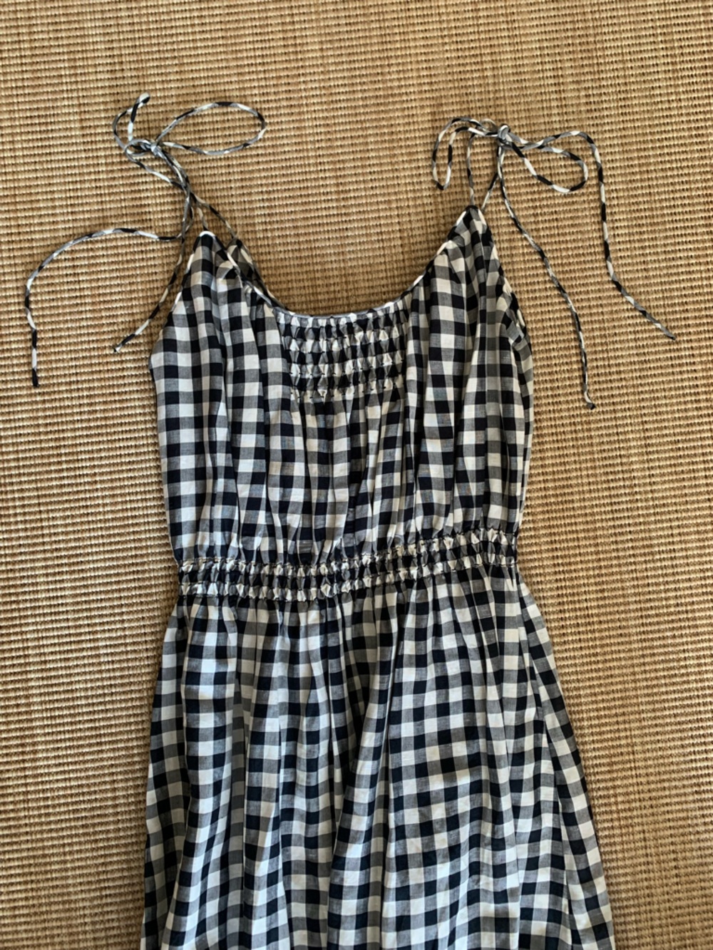 NWT Doen Leslie Linen Tie Strap A Line Midi Dress Marilyn Gingham Black White - Picture 8 of 15